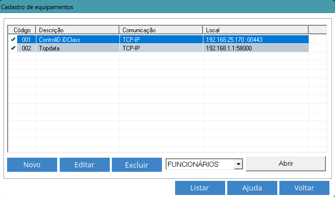 Tela principal do cadastro de relógios