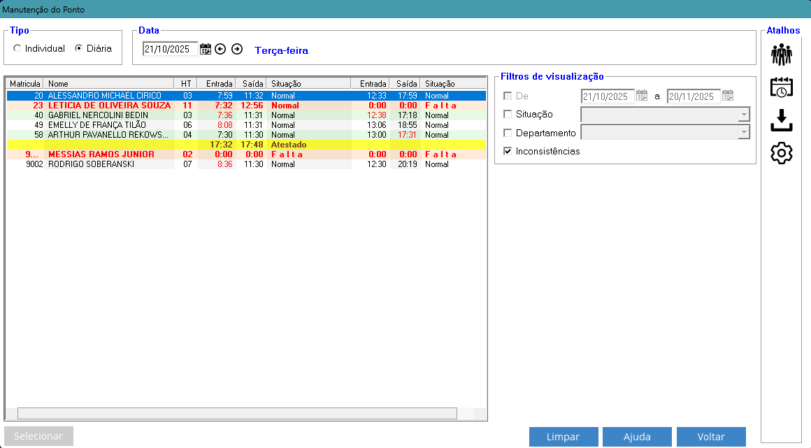 Filtro de Inconsistências